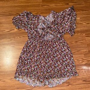 Tie front floral romper